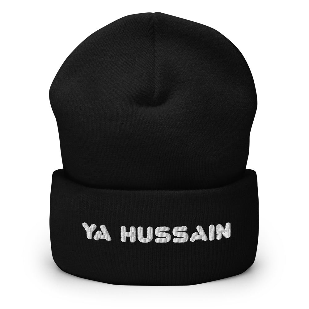 Ya Hussain (as) White - Embroidered Cuffed Beanie