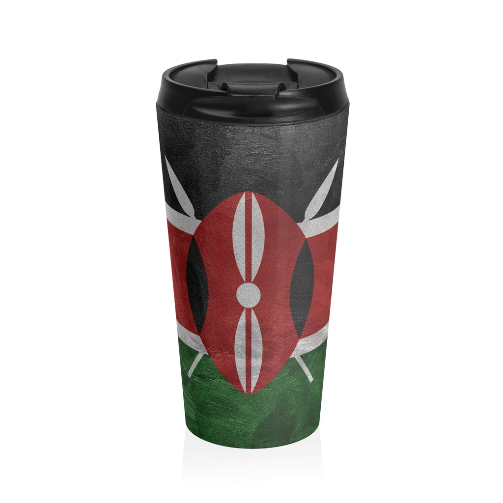 Kenyan Flag Stainless Steel Travel Mug 15oz Black with Plastic lid - Teacher gift, Mothers Day, Fathers Day, Birthday Gift, Africa