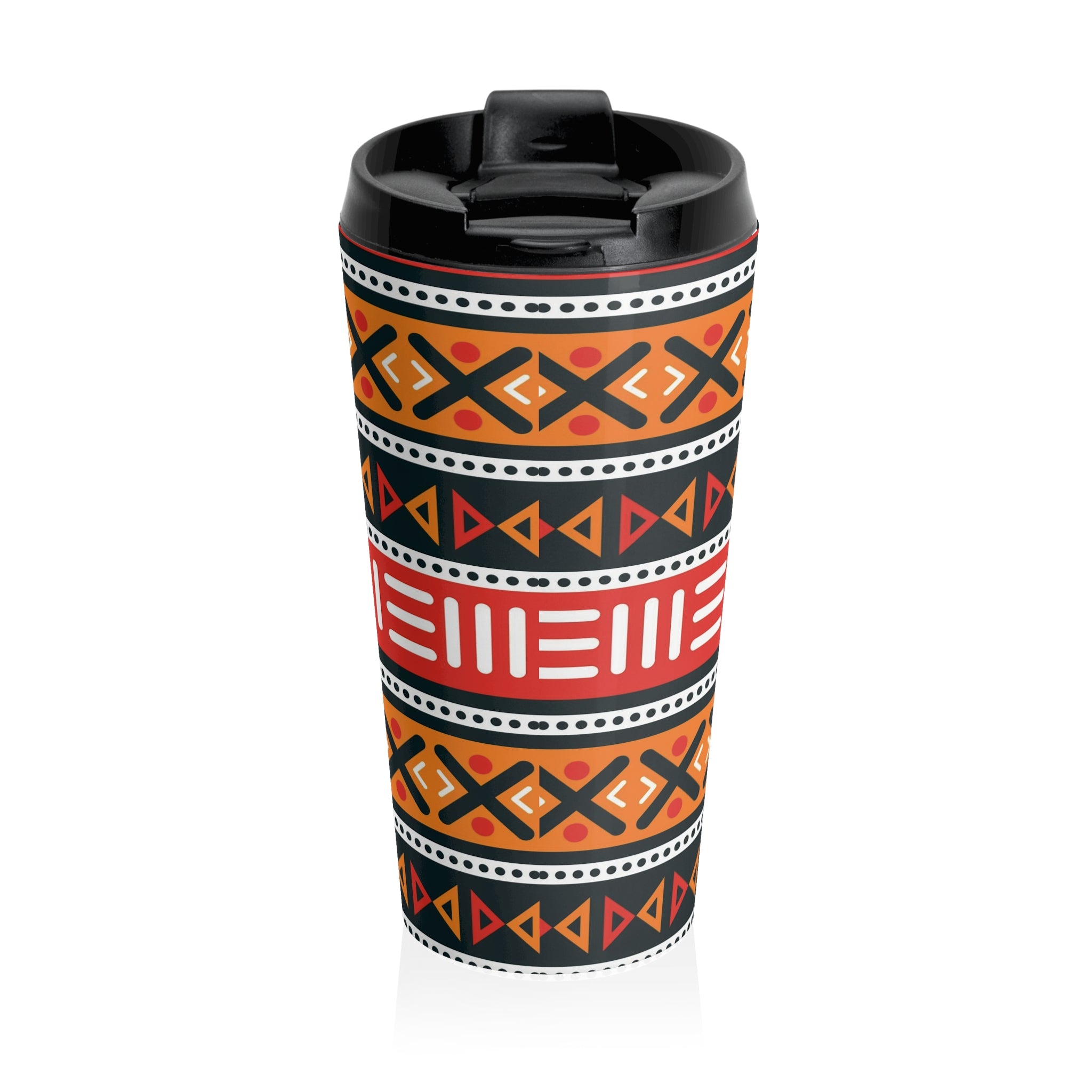 African Ethnical Beautiful Pattern Stainless Steel Travel Mug 15oz Black with Plastic lid - Wilderness, Geometrical, Teacher gift, Traveler