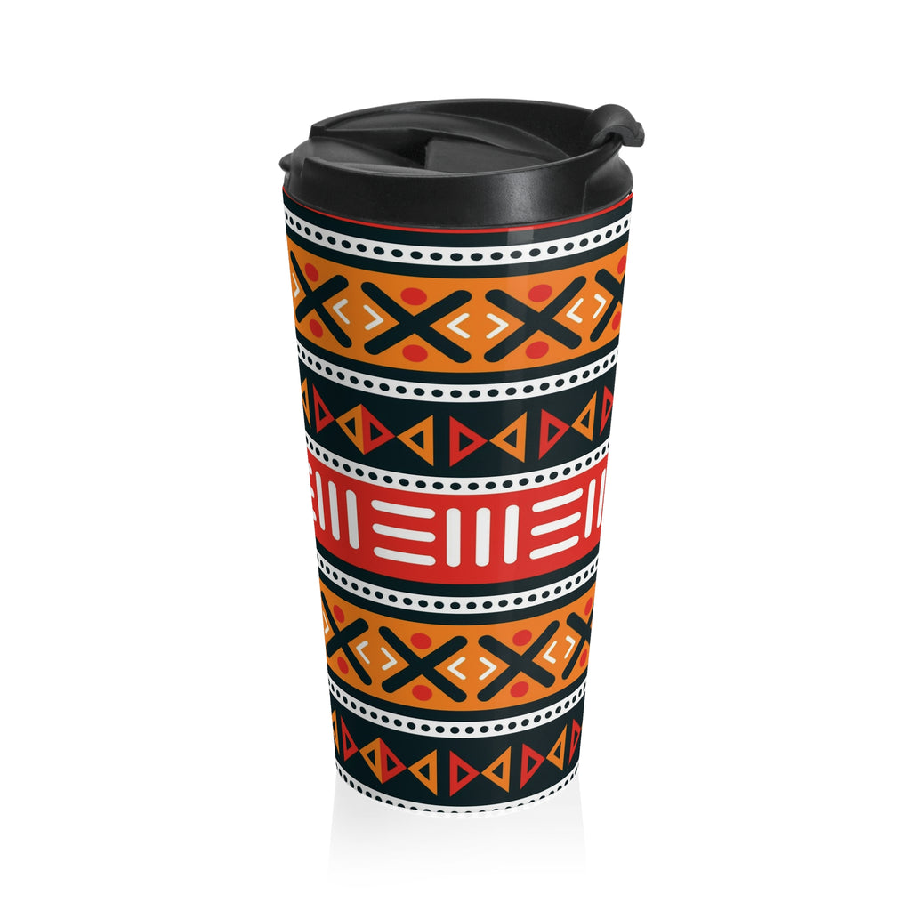 African Ethnical Beautiful Pattern Stainless Steel Travel Mug 15oz Black with Plastic lid - Wilderness, Geometrical, Teacher gift, Traveler