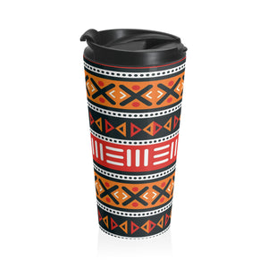 African Ethnical Beautiful Pattern Stainless Steel Travel Mug 15oz Black with Plastic lid - Wilderness, Geometrical, Teacher gift, Traveler