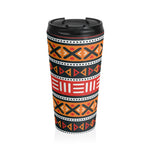 African Ethnical Beautiful Pattern Stainless Steel Travel Mug 15oz Black with Plastic lid - Wilderness, Geometrical, Teacher gift, Traveler