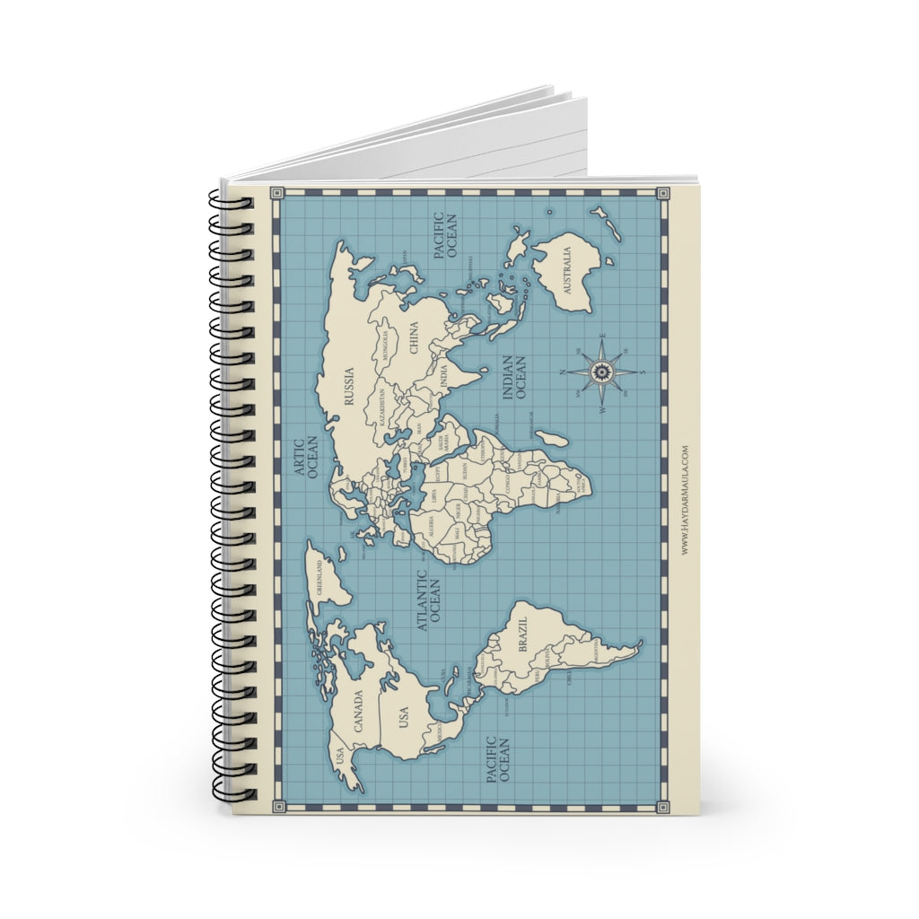 Hand drawn Vintage World Map Blue Yellow - Spiral Notebook Ruled Line