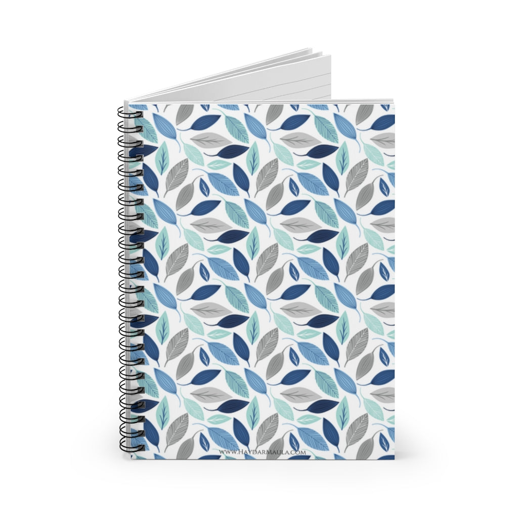 Blue and Silver Leaf Pattern Cute Spiral Notebook Ruled Line