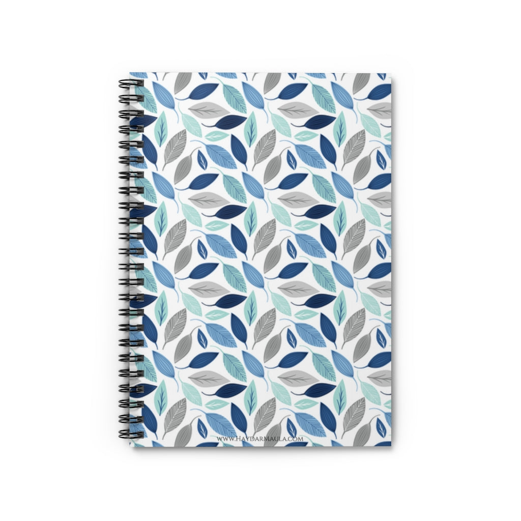 Blue and Silver Leaf Pattern Cute Spiral Notebook Ruled Line