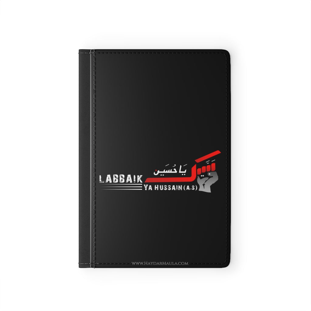 Labbaik Ya Hussain (as) - Premium Black Passport Cover Faux Leather, Shia Islamic, Ashura, karbala