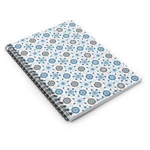 Arabesque Blue Brown Pattern - Spiral Notebook Ruled Line