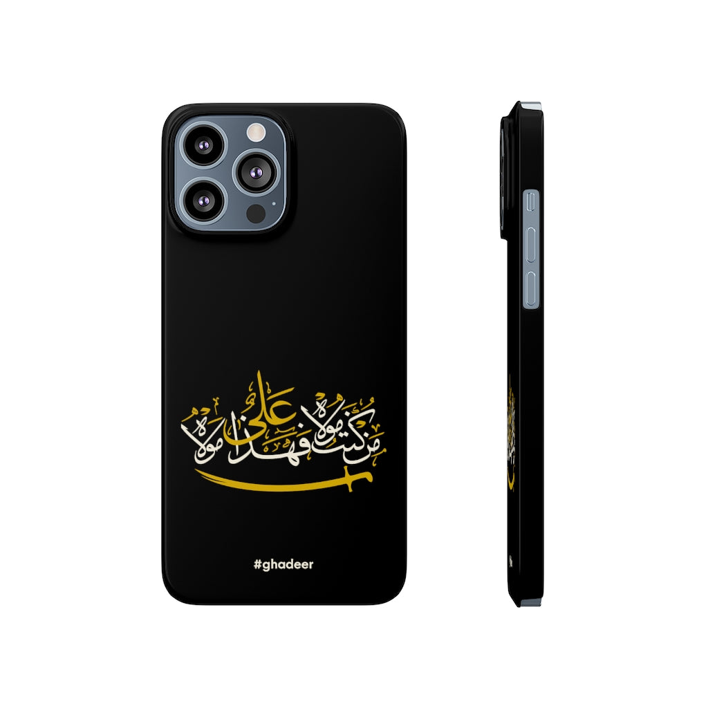 Man Kunto Mawla Hashtag Ghadeer Black - SLIM iPhone Case Black with Glossy Premium Finish for iphones, Imam Ali (as), Eid Ghadir