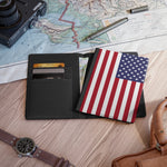 American Flag USA - Premium Black Passport Cover Faux Leather, Travel Accessories