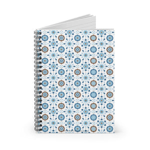 Arabesque Blue Brown Pattern - Spiral Notebook Ruled Line