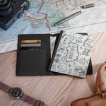 Travel The World Doodles - Premium Black Passport Cover Faux Leather, Travel Accessories