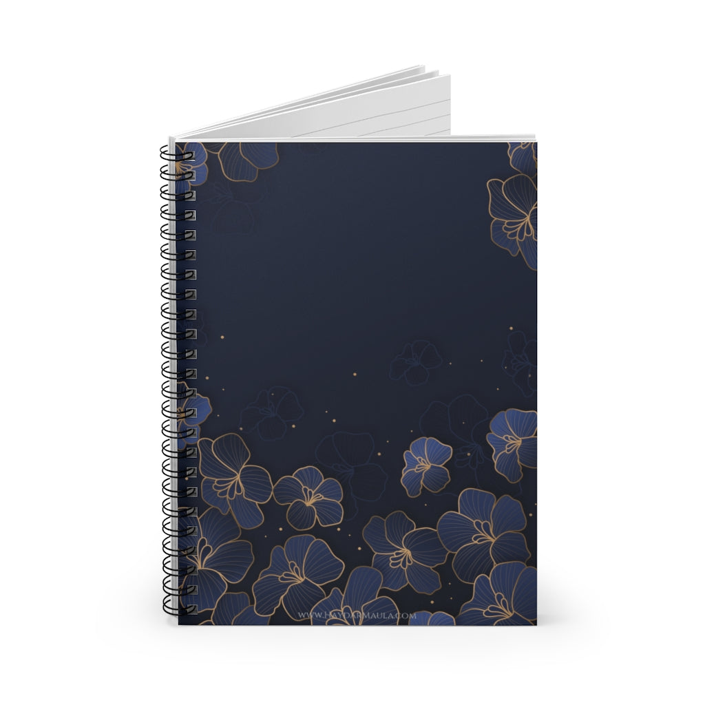 Blue Flowers Gold - Spiral Notebook Ruled Line