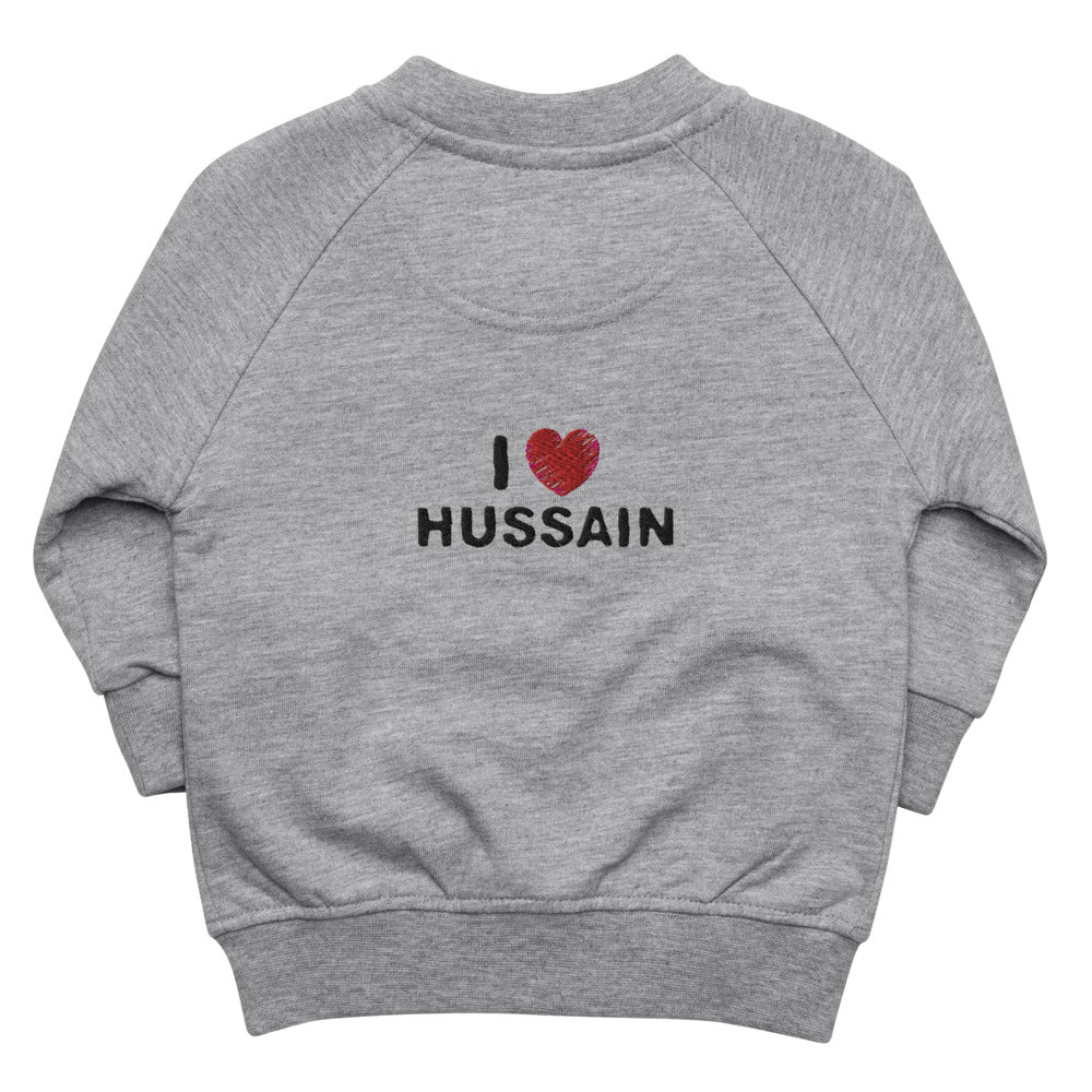 I Love Hussain (as) - Back Embroidery - Baby Organic Bomber Jacket