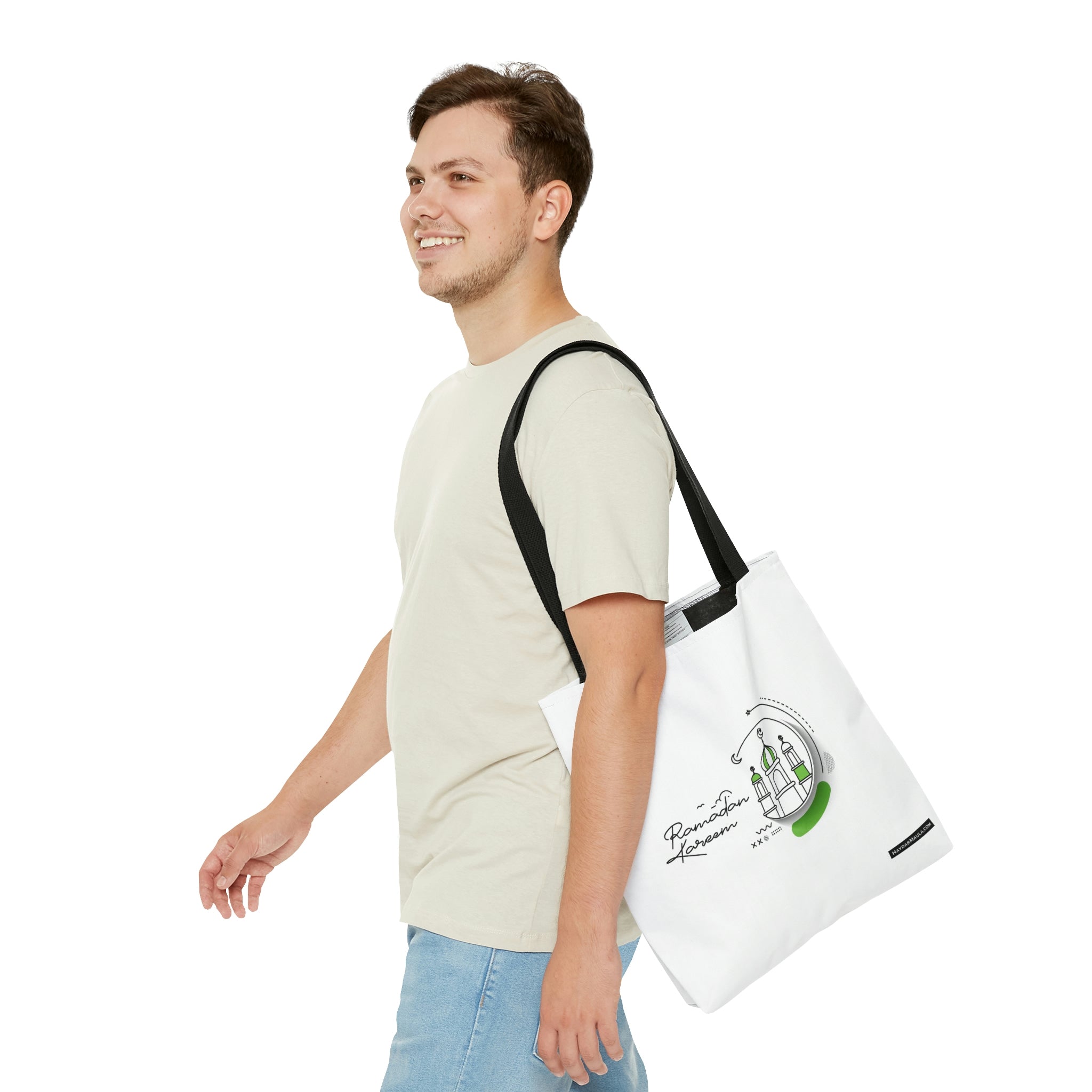 Ramadan Mubarak Tote Bag White Green - Islamic bag, Eid gift, Mosque bag, Prayer bag, Holy month