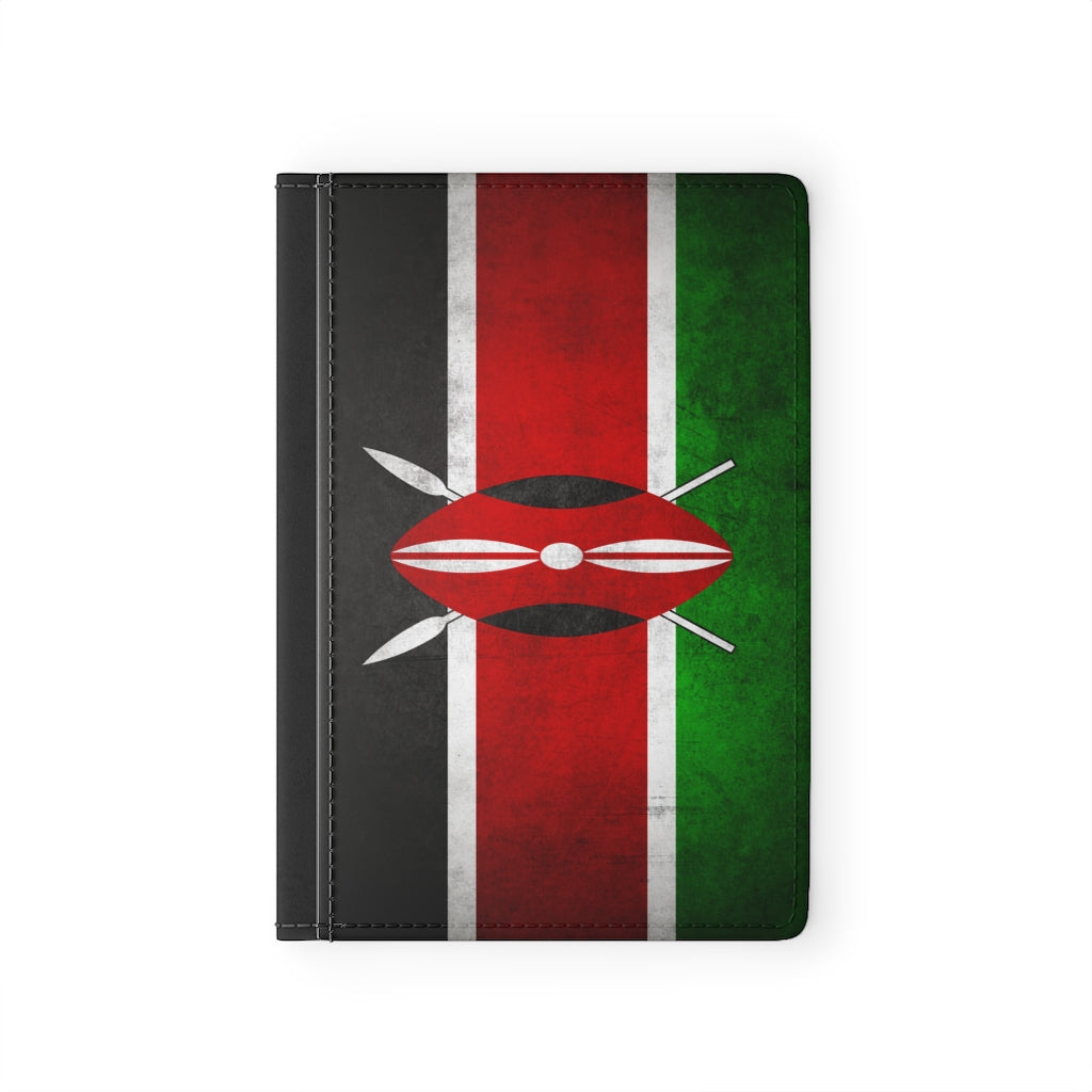 Kenyan Flag USA - Premium Black Passport Cover Faux Leather, Travel Accessories, Kenya, East Africa, Masai, Swahili