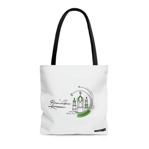 Ramadan Mubarak Tote Bag White Green - Islamic bag, Eid gift, Mosque bag, Prayer bag, Holy month