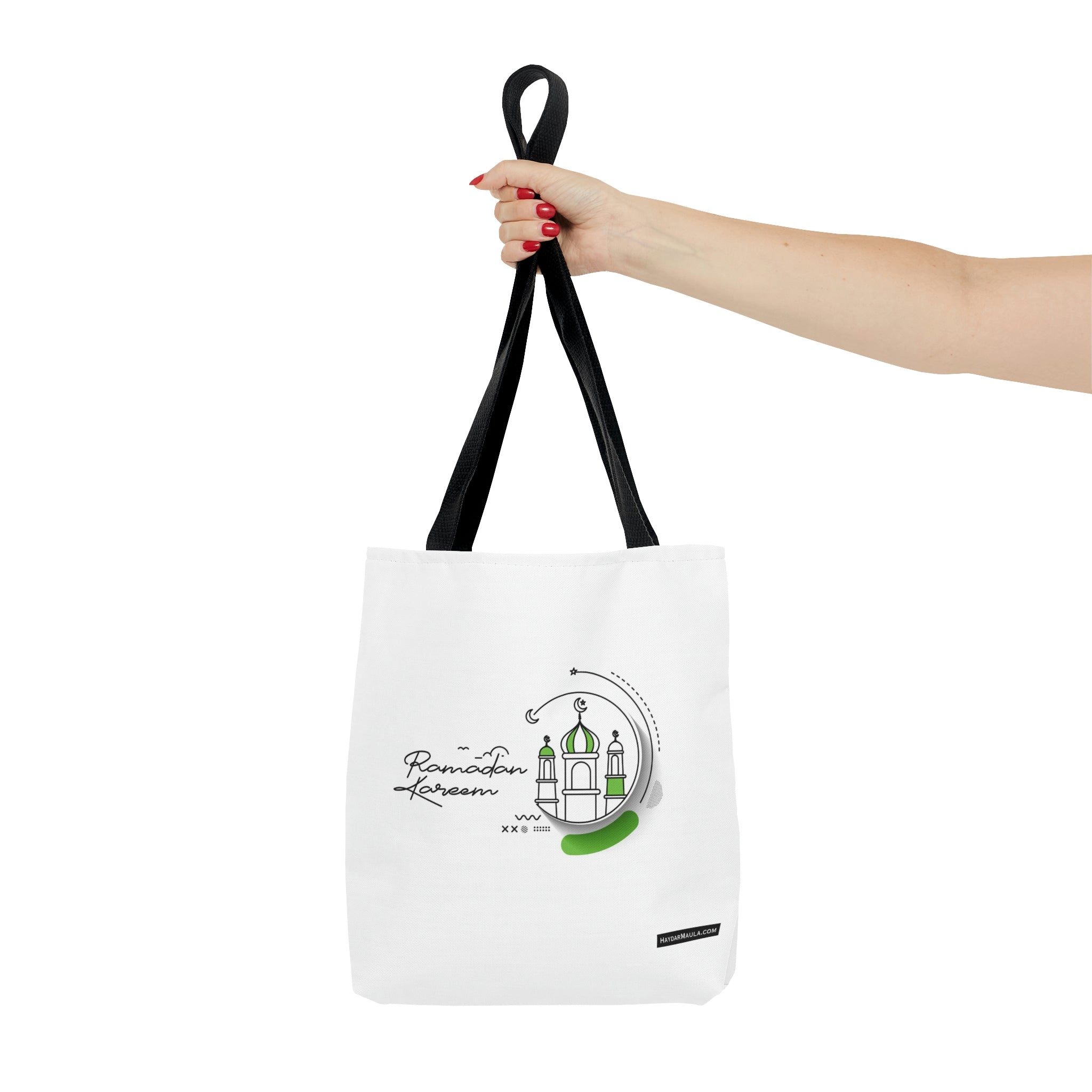 Ramadan Mubarak Tote Bag White Green - Islamic bag, Eid gift, Mosque bag, Prayer bag, Holy month