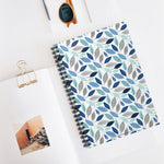 Blue and Silver Leaf Pattern Cute Spiral Notebook Ruled Line