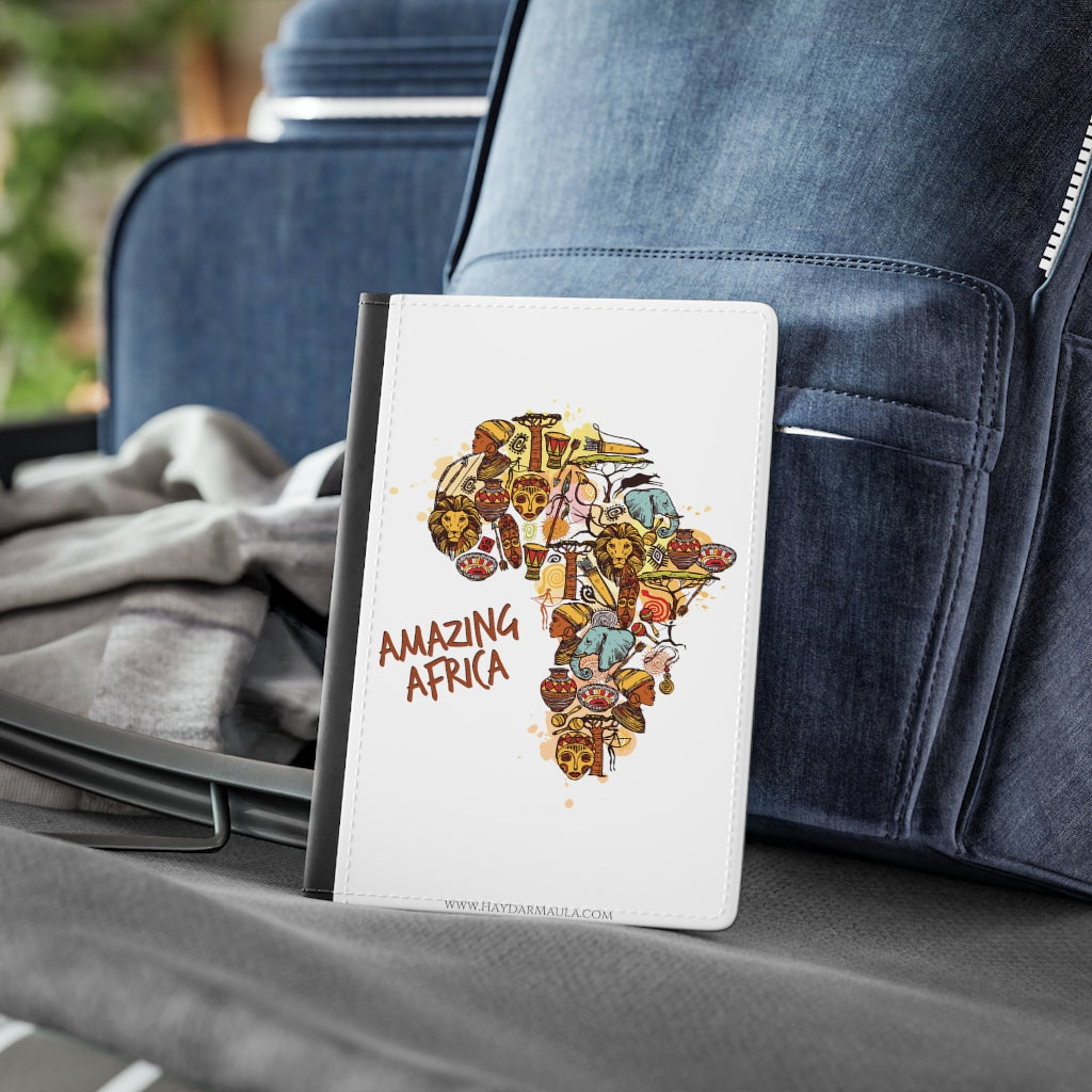 Amazing Africa - Premium Black Passport Cover Faux Leather, Travel Accessories, Africa Map