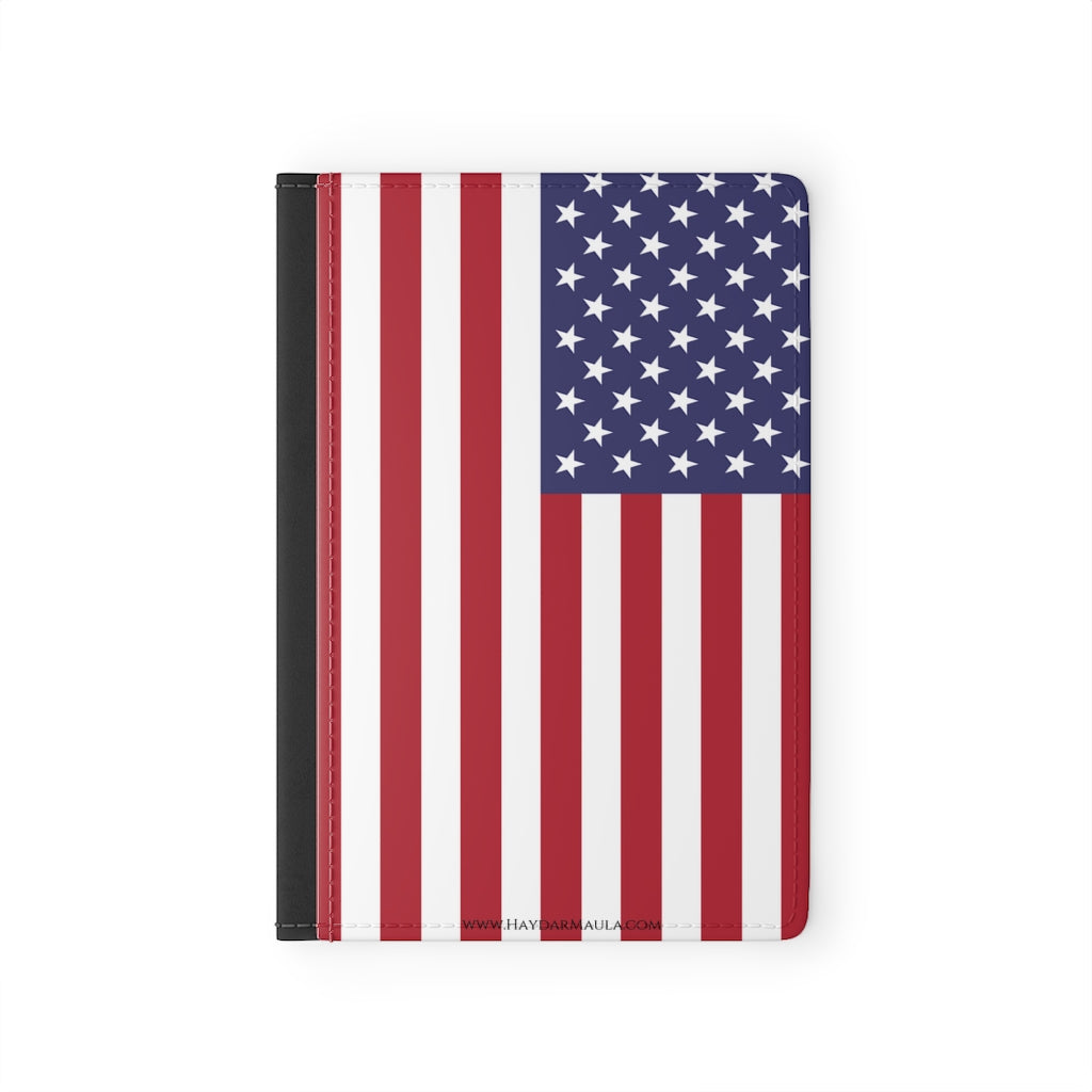 American Flag USA - Premium Black Passport Cover Faux Leather, Travel Accessories