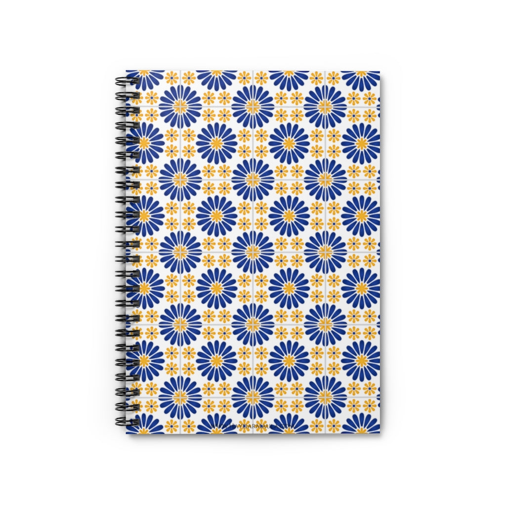 Blue Yellow Flower Pattern - Spiral Notebook Ruled Line