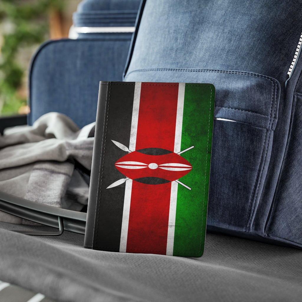 Kenyan Flag USA - Premium Black Passport Cover Faux Leather, Travel Accessories, Kenya, East Africa, Masai, Swahili