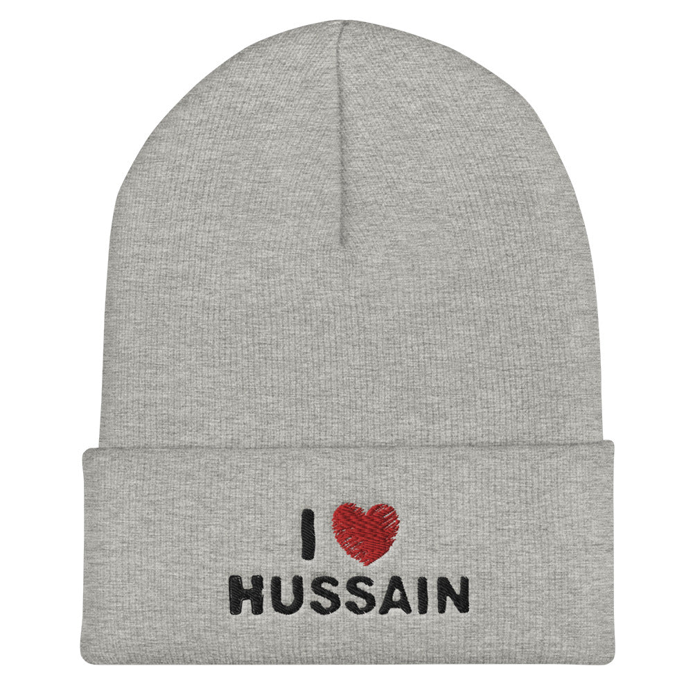 I Love Hussain (as) Black -  Embroidered Cuffed Beanie