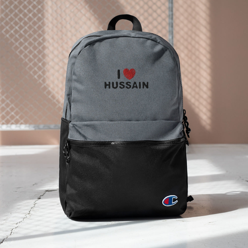 I Love Hussain (as) - Embroidered CHAMPION Backpack Gray