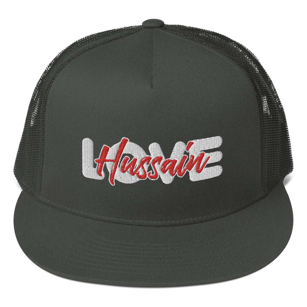 Love Hussain (as) White And Red - 3D Embroidered Mesh Hat