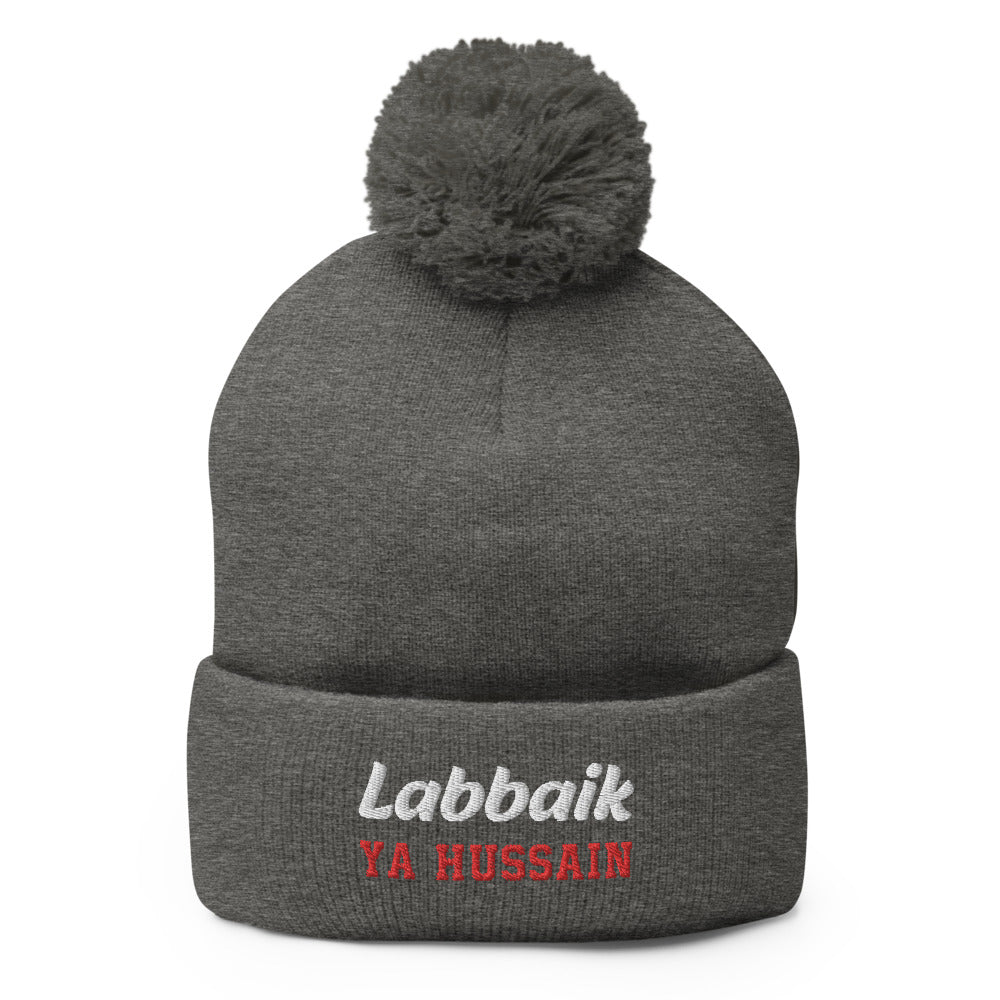 Labbaik Ya Hussain (as) - Embroidered Pom-Pom Beanie