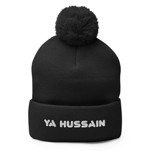 Ya Hussain (as) White - Embroidered Pom-Pom Beanie