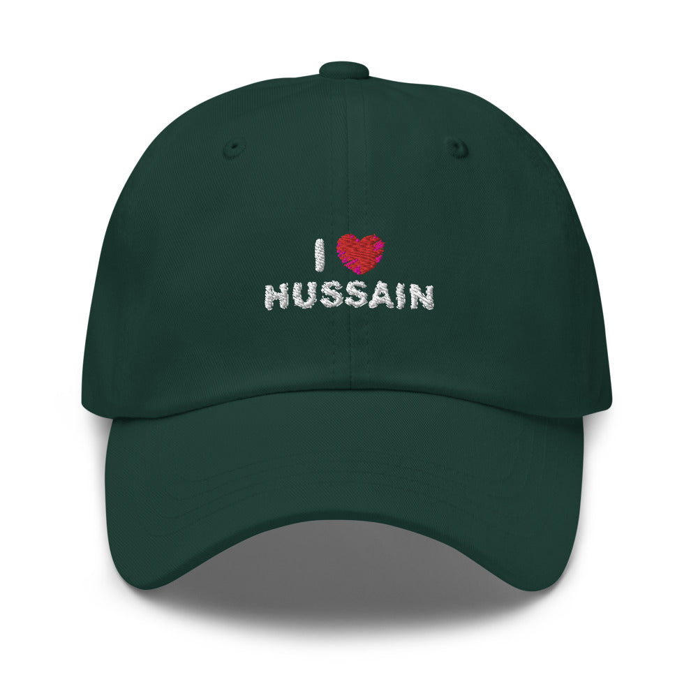 I Love Hussain (as) White - Dad Hat Embroidered