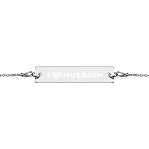 I Love Hussain (as) - Engraved Silver Bar Chain Bracelet - Hayder Maula