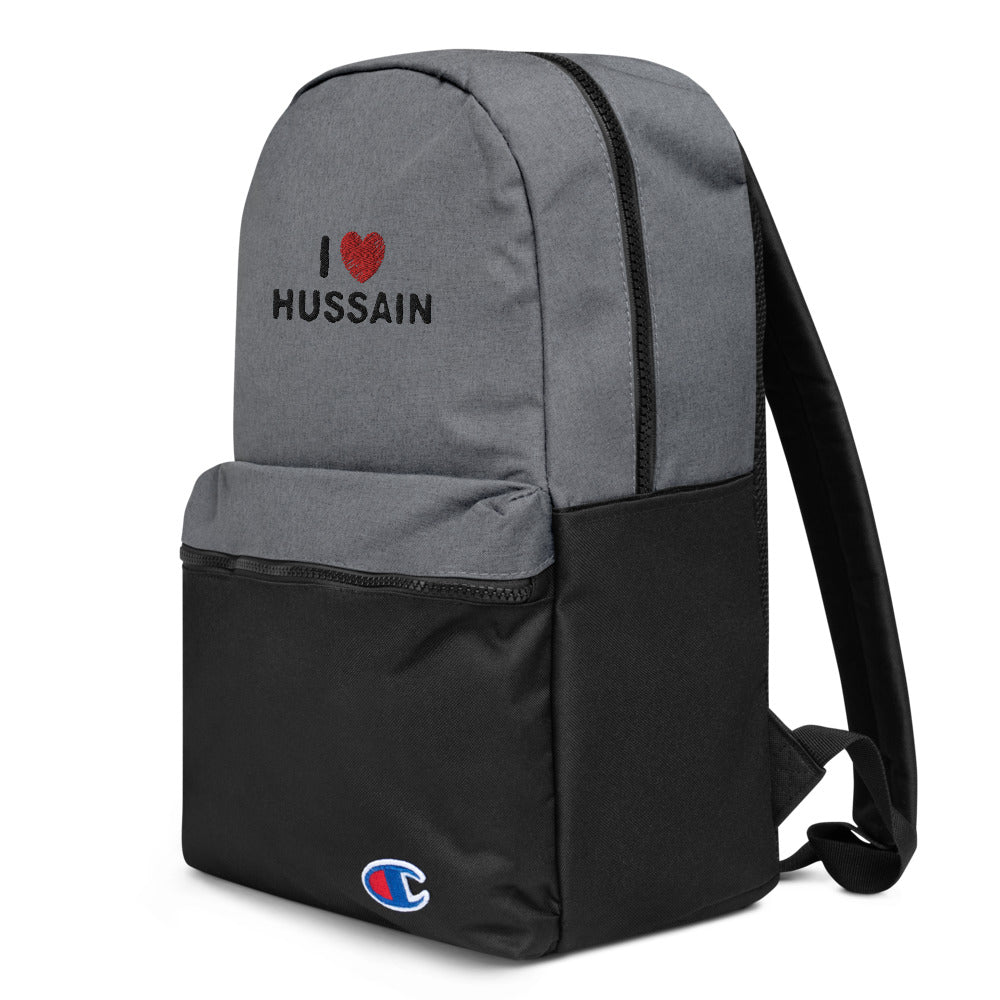 I Love Hussain (as) - Embroidered CHAMPION Backpack Gray