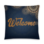 Ahlan Wa Sahlan Front & Back - Decorative Pillow - Oriental Blue - Hayder Maula
