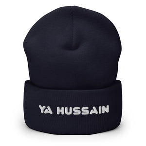 Ya Hussain (as) White - Embroidered Cuffed Beanie