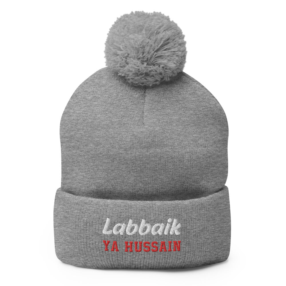 Labbaik Ya Hussain (as) - Embroidered Pom-Pom Beanie