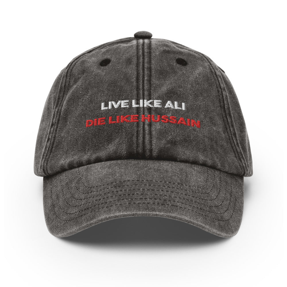 Live Like Ali (as) Die Like Hussain (as) - Vintage Hat Embroidered