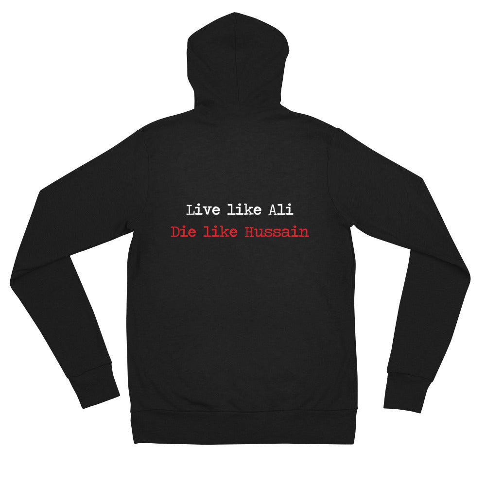 Live Like Ali (as) Die Like Hussain (as) - Zip Hoodie WOMEN Black (Back Design)