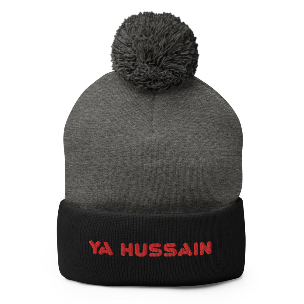 Ya Hussain (as) Red - Embroidered Pom-Pom Beanie