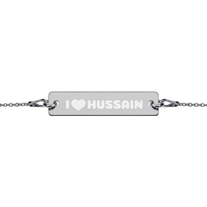 I Love Hussain (as) - Engraved Silver Bar Chain Bracelet - Hayder Maula
