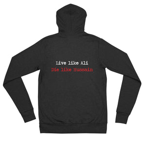 Live Like Ali (as) Die Like Hussain (as) - Zip Hoodie WOMEN Black (Back Design)