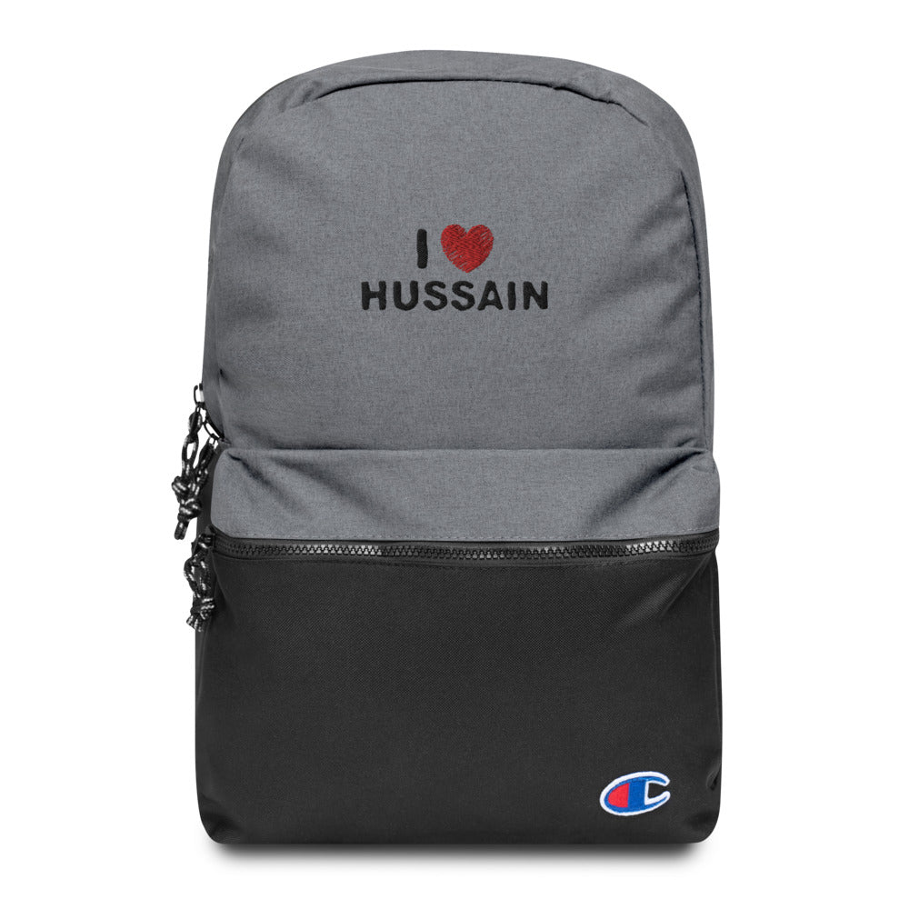 I Love Hussain (as) - Embroidered CHAMPION Backpack Gray