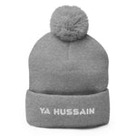 Ya Hussain (as) White - Embroidered Pom-Pom Beanie