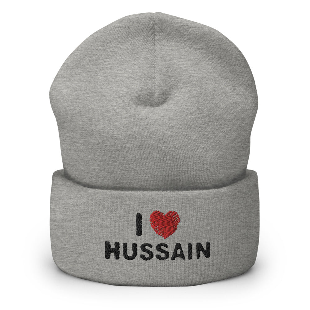 I Love Hussain (as) Black -  Embroidered Cuffed Beanie